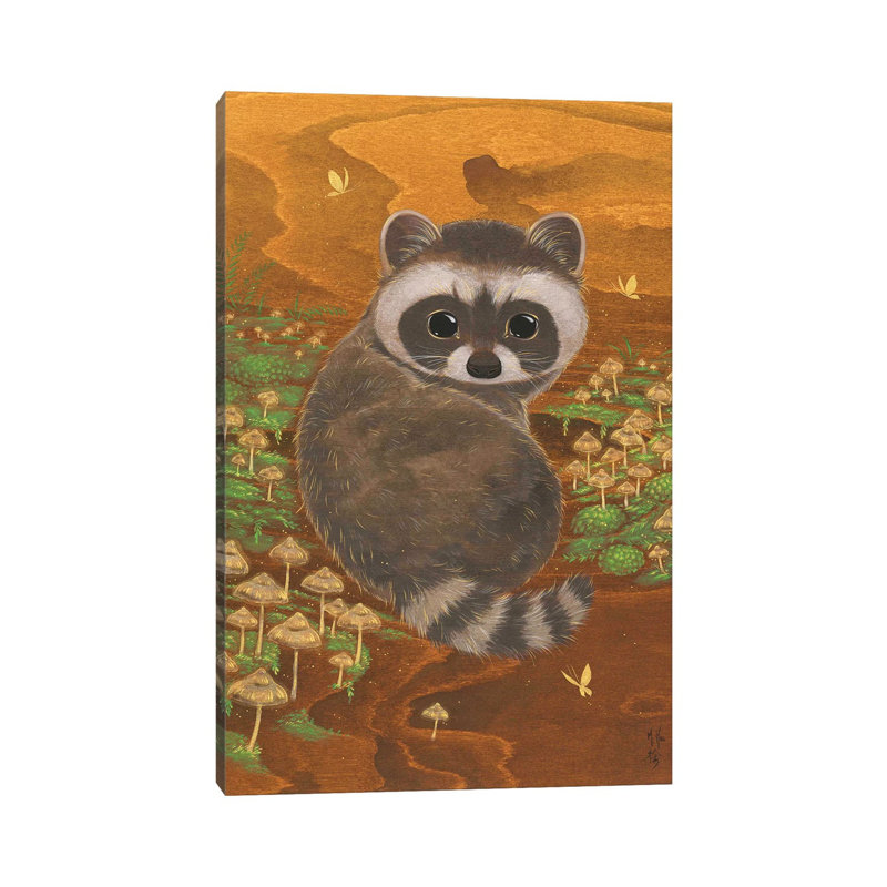 Raccoon And Mushrooms by Martin Hsu - Painting on Canvas, Wrapped Canvas, 101.6 cm H x 66.04 cm W x 1.91 cm D
