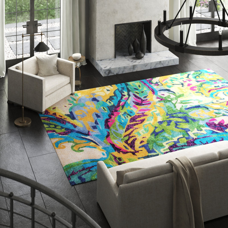 Galleria Floral Handmade Tufted Wool Blue/Green/Yellow Area Rug, Runner 2'6" x 8'
