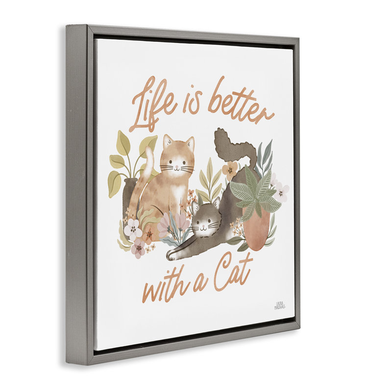 «Better with Cat Expression», art mural encadré noir par Laura Marshall, Cadre flottant gris lustré, H 25 po x l 25 po