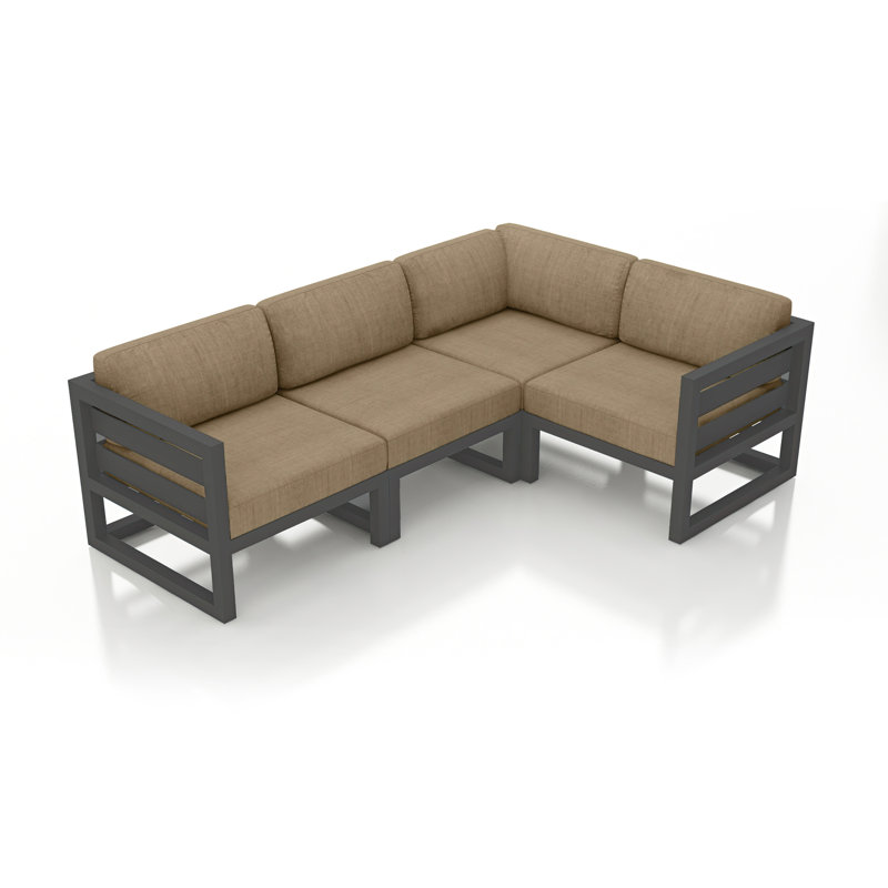 Avion 4 Piece Sectional Set, Canvas Heather Beige Sunbrella® Canvas, Slate