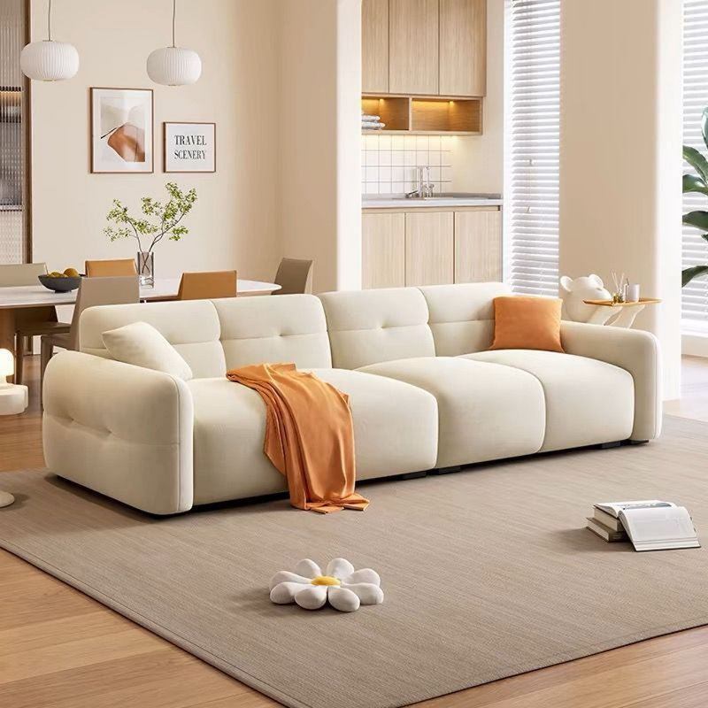 Canapé de salon moderne et simple, Blanc cassé, 4, H 29,92 po x l 110,24 po x P 35,43 po