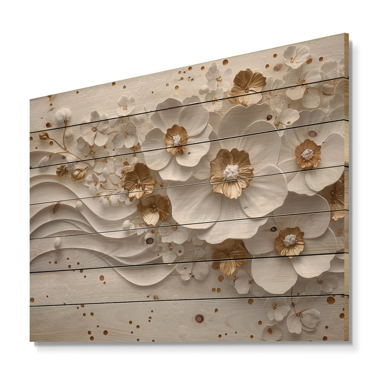 Wildflower Pure Cream Bloom VI - Décoration murale en bois de fleurs sauvages - sur bois de pin naturel, H 10 po x l 20 po