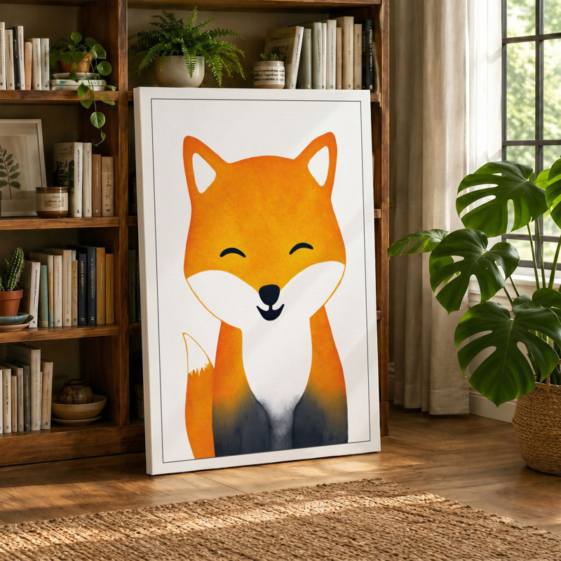 Happy Fox Modern - Print, 30x20 - 76.2 x 50.8 cm, Teal Border