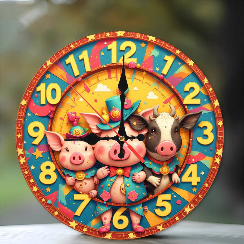Illustration de l'horloge mignonne de vache cochon