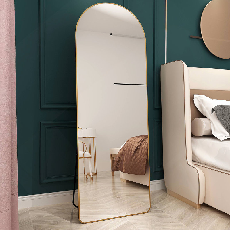 Fourth Generation Floor Mounted Full Length Mirror, Arched Aluminum Alloy Frame, Perfect For Bathroom, Bedroom, And Retail Spaces