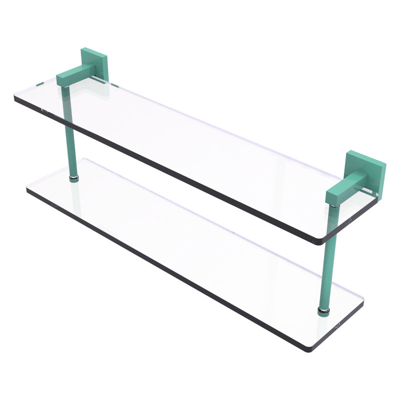 Tablette en verre à deux niveaux Montero Collection Montero, H 8,3 po x l 22 po x P 5,7 po, Vert écume de mer