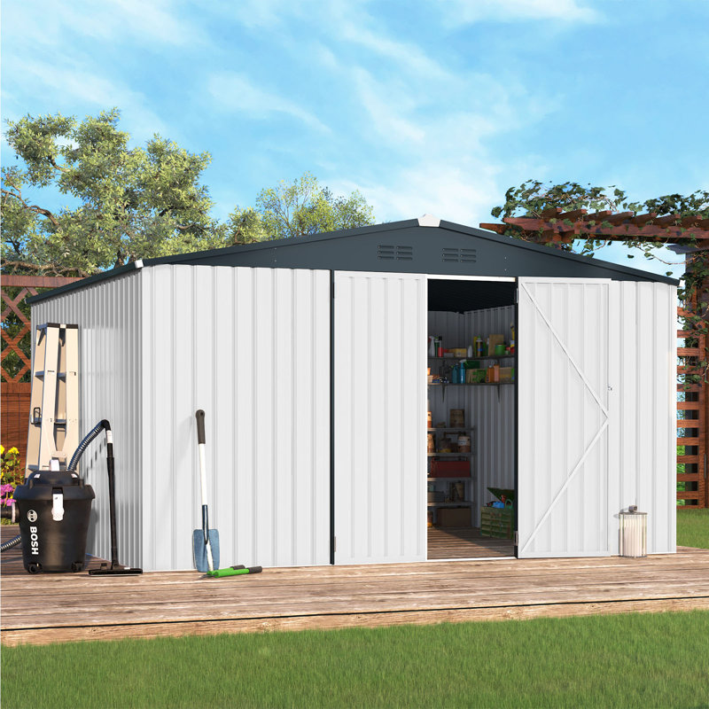 10 ft x 12 ft. Metal Storage Shed, White