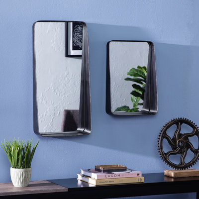 Metal Flat Wall Mirror with Shelves