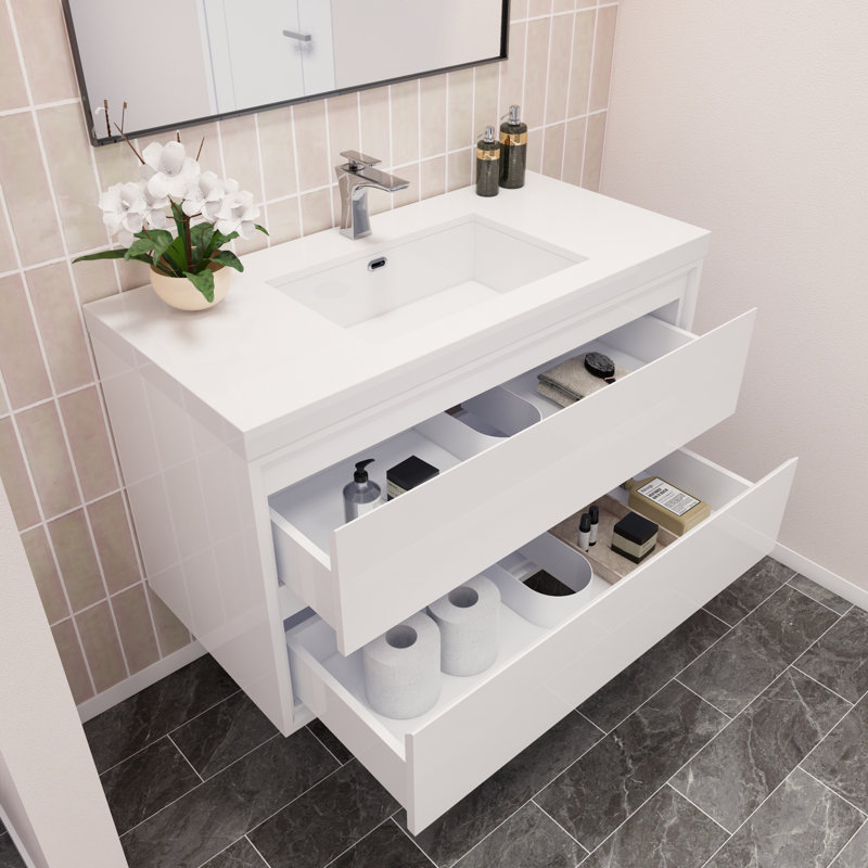 Azden 42" Wall-Mounted Single Bathroom Vanity Set, High Gloss White