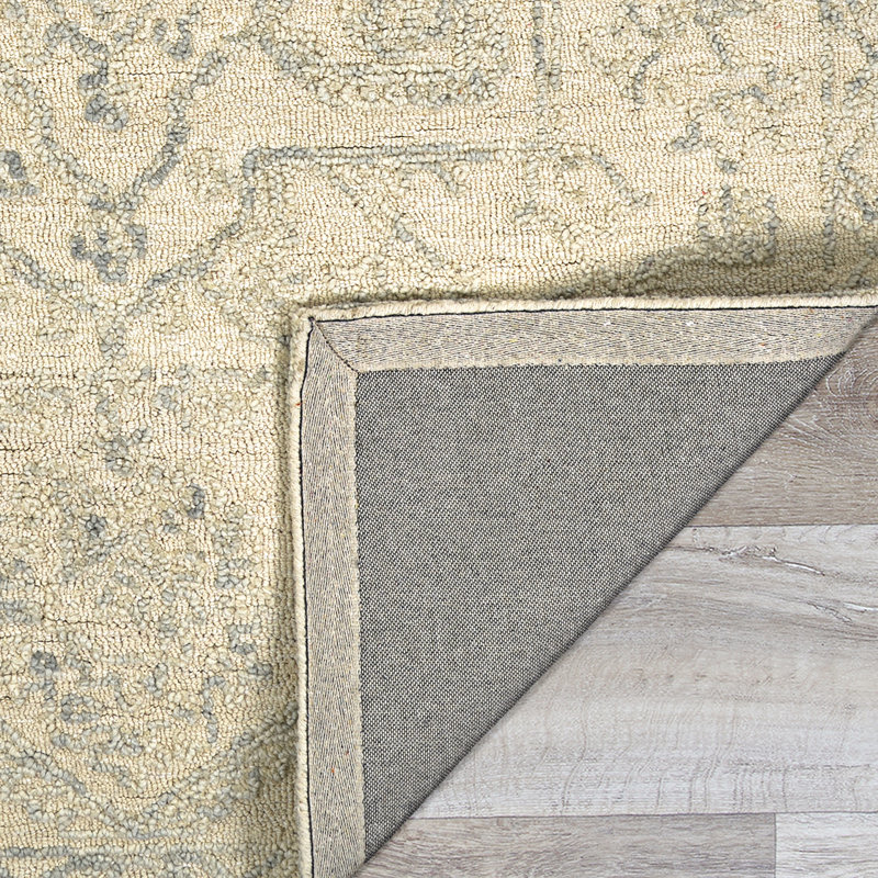Tapis floral en laine fait à la main Crissom Rosaline, Beige, Rectangulaire 8 pi x 10 pi