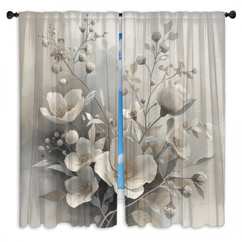 Rideaux de fenêtre blancs et beiges à motif floral transparent et obscurcissant - 2 panneaux, 40 po x 80 po - 2 panneaux