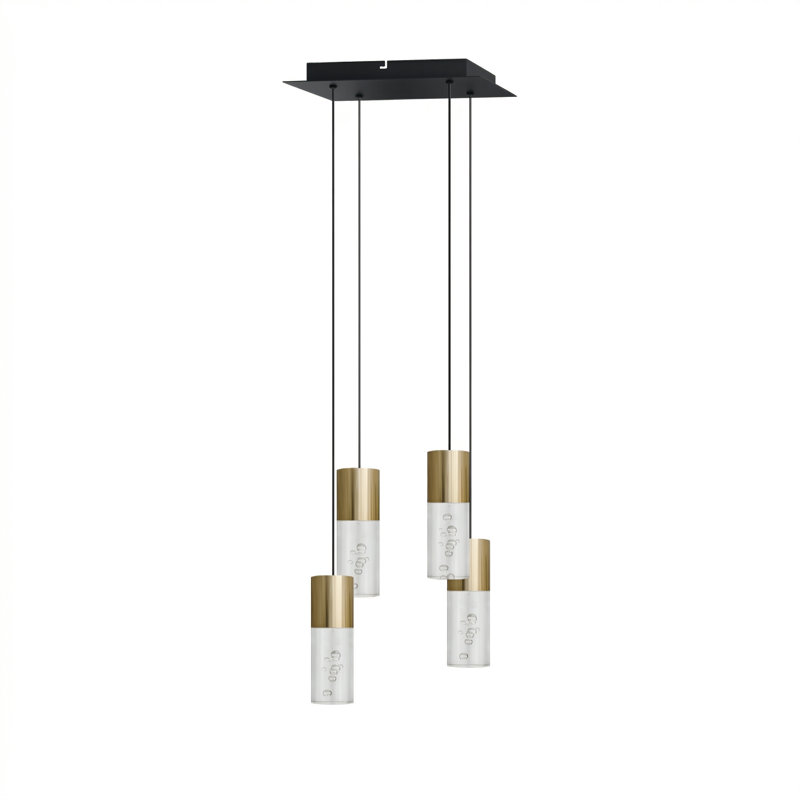 Luminaire suspendu cylindrique 4 lumières DEL Andromedae, Laiton