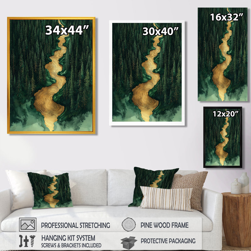 Genut Forest River of Emerald Crystal IV - Art mural forêt, H 44 po x l 34 po, Toile tendue, Ne s’applique pas