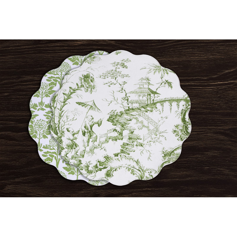 Vida Vinyl Round Placemats, Green/White