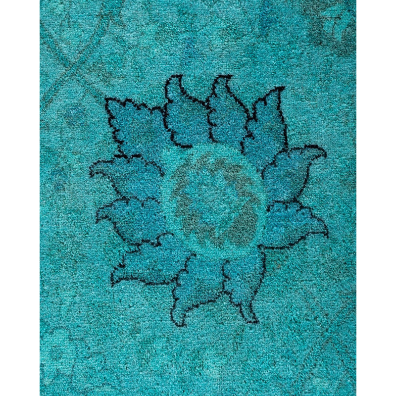Tapis unique bleu / turquoise / gris anthracite de 6 pi 2 po x 9 pi 4 po Overdyed