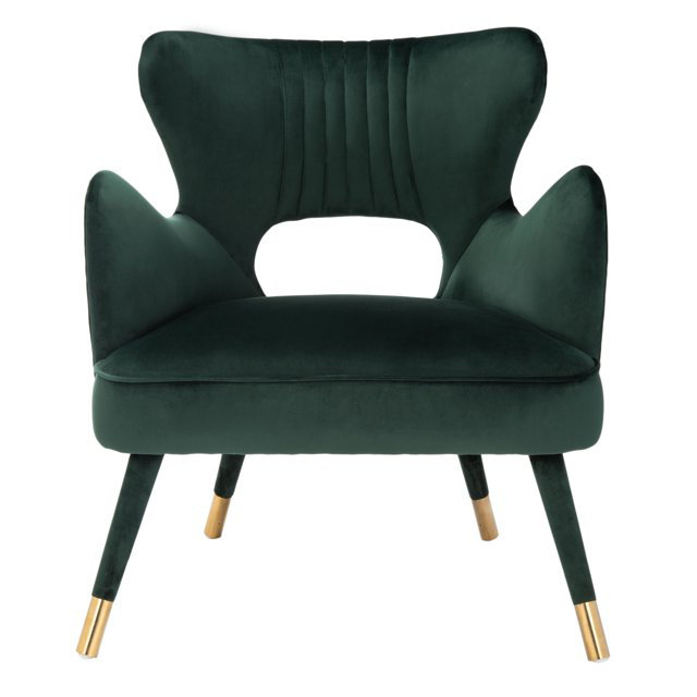 Velveteen Velvet Wingback Chair, Forest Green