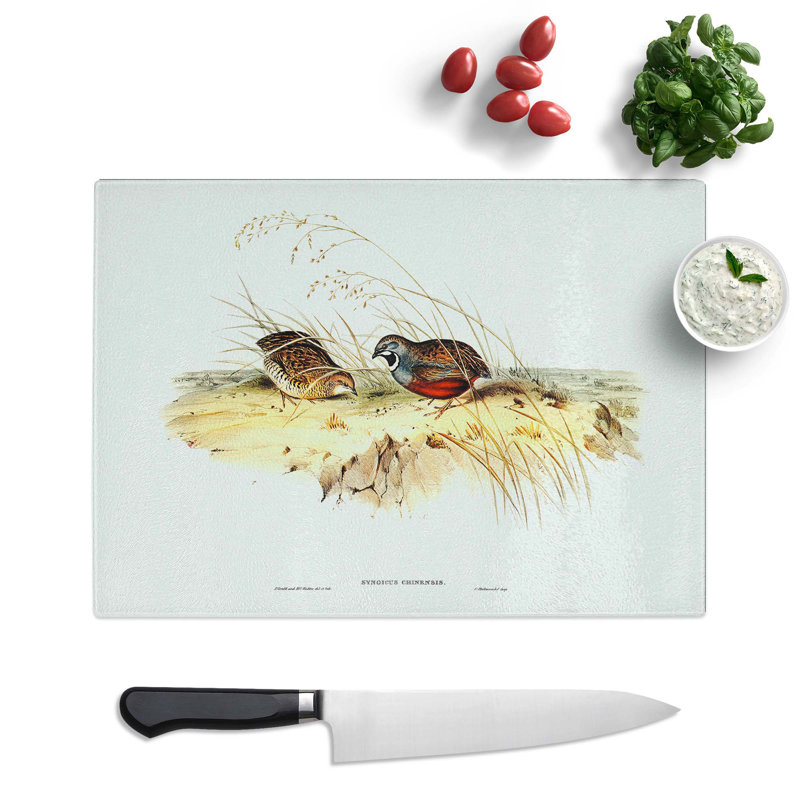 Tempered Glass Chinese Quail by Elizabeth Gould Chopping Board, 39cm W x 28.5cm L