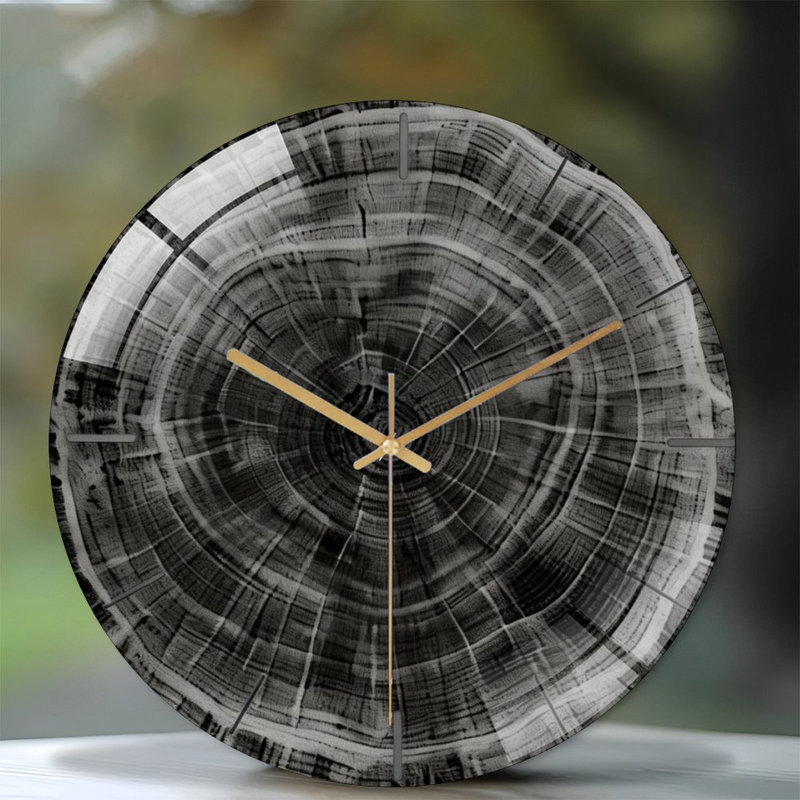 Horloge murale 12 po ronde en verre trempé avec mouvement à quartz silencieux, Gris anthracite