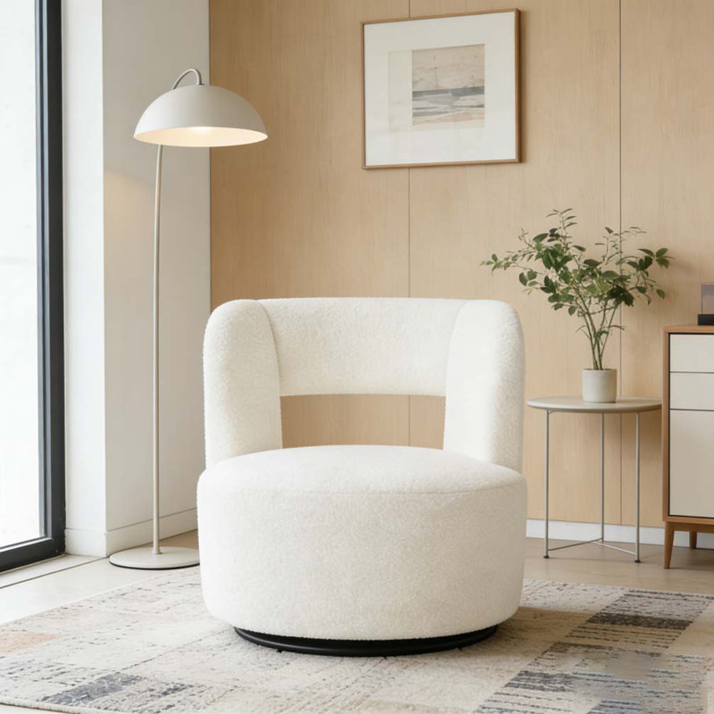 Fauteuil demi-tonneau pivotant avec tissu en peluche doux