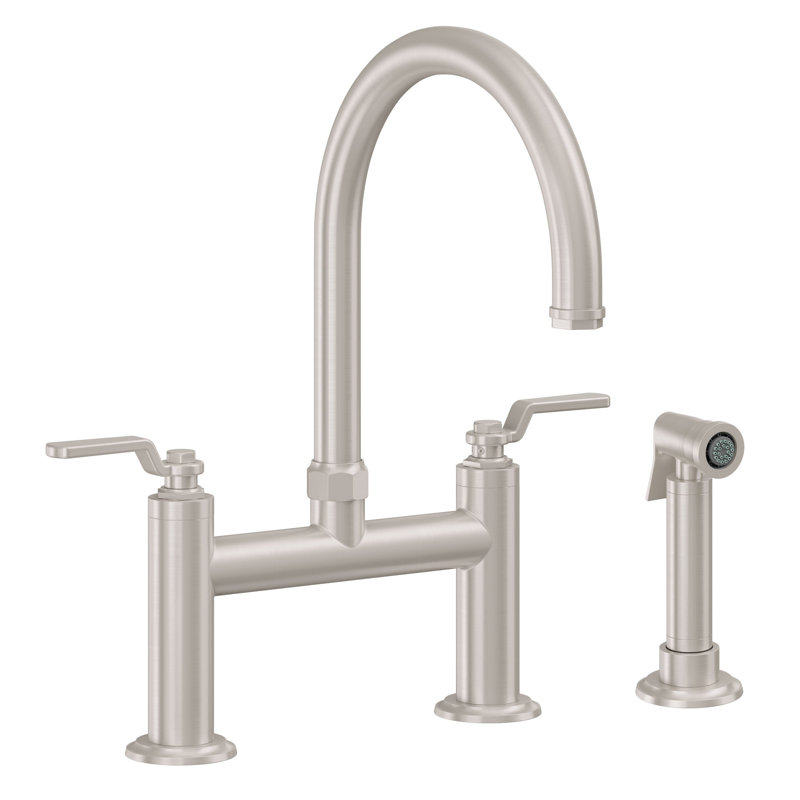 Bridge Kitchen Faucet - Arc Spout, Ball Lever, With Side Spray, Polished Chrome