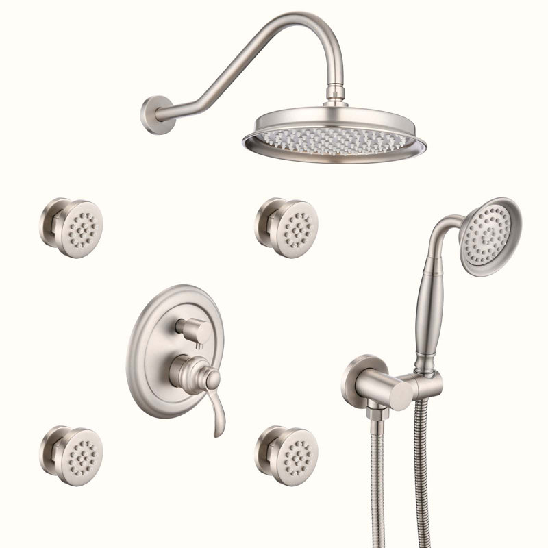 Complete Shower System with Rough in-Valve, Brushed Nickel