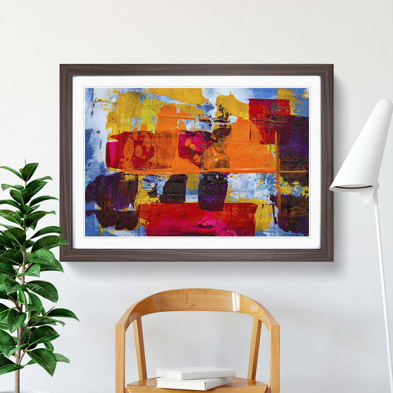 Abstract Art Painting Vol.125 by S.Johnson - Picture Frame Painting Print, 48cm H x 65cm W x 2cm D, Walnut Framed