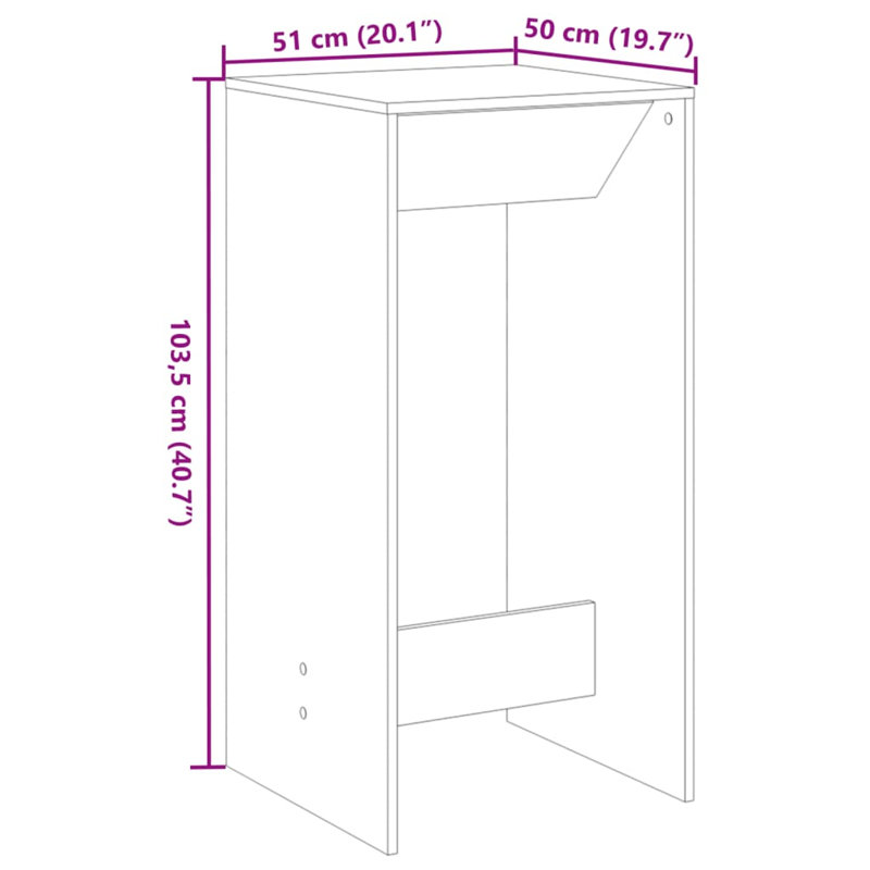 Rectangular Outdoor Bar Table, 103.5cm H x 51cm W x 50cm L