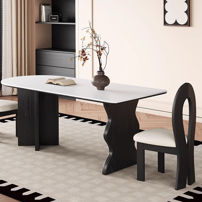 Plain white simple dining table and chair set, 29.52"H x 59.05"L x 31.49"W