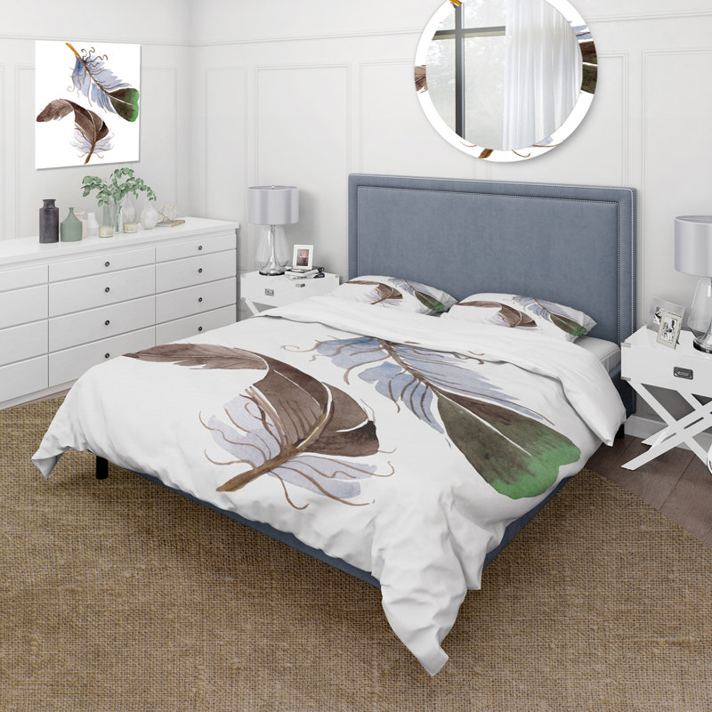 Ensemble de housse de couette Green Bird Feather de Wing - Bohème et éclectique - Polyester microfibre