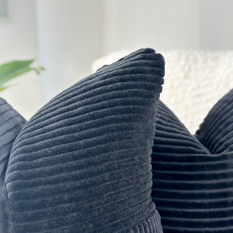 Housse de coussin en velours côtelé doux, Black