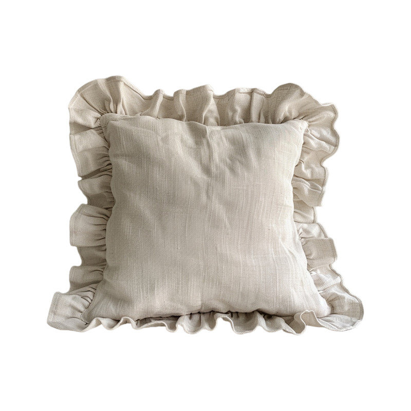 Beige Ruffled Throw Pillow