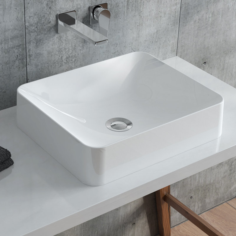 Martini 18" White Cast Marble Rectangular Bathroom Vanity Vessel Sink, UV, Stain, and Chip Resistant