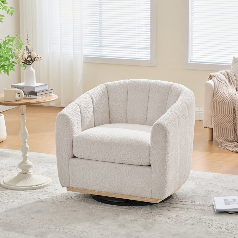 Fauteuil demi-tonneau pivotant surdimensionné rembourré, Ivoire ivoire