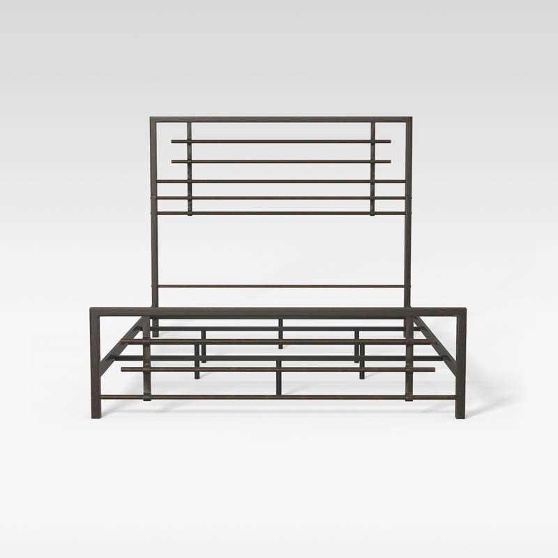 California King Black Metal Bed Frame with Headboard and Slats