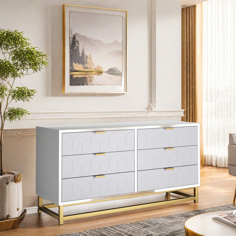 Commode 6 tiroirs pour chambre à coucher, Gris