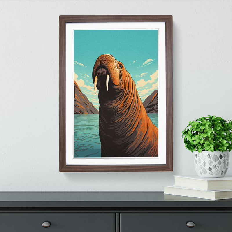 Walrus Art Deco Art - Framed Print, Walnut Framed, 46cm H x 34cm W