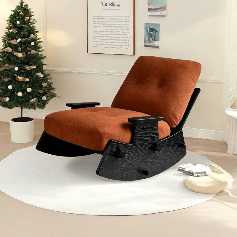Chaise berçante moderne en bois massif rembourré, Brun
