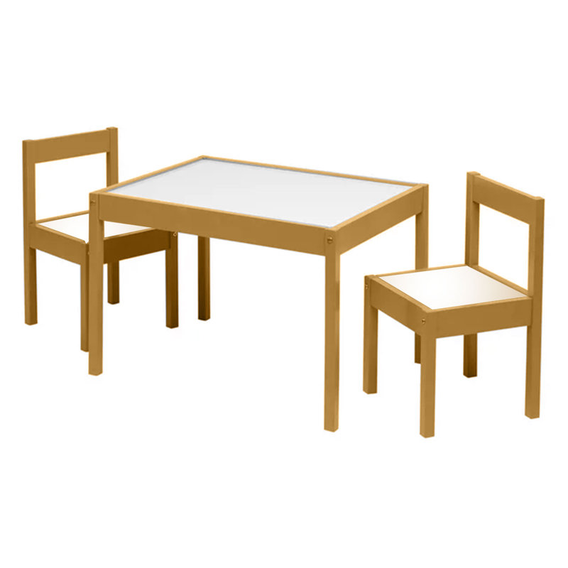 Ebern Designs 3 Piece Table and Chairs Set with Natural Finish and Dry Erase Surface