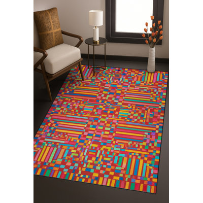 Tapis bleu tissé lavable rétro Mosso