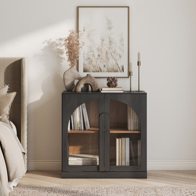 Arched Sideboard Cabinet w/Glass Doors & Shelf, Ebony