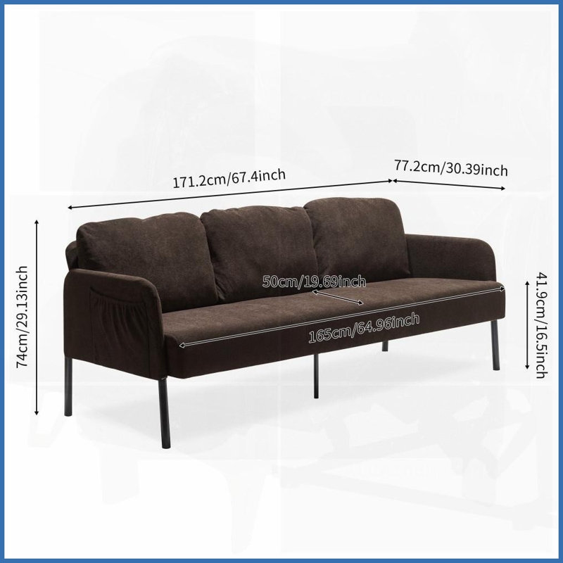 Canapé moderne en polyester 3 places - Confort compact pour les petits salons, les chambres et Bureaux, Brun
