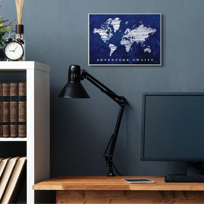 " Adventure Awaits Sentiments Navy Blue World Map " by Cindy Jacobs