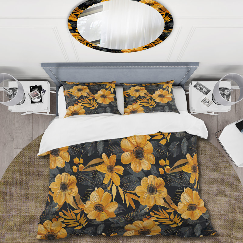 Ensemble de housse de couette Orange Green Tropical Flowers II - Tropical Flowers