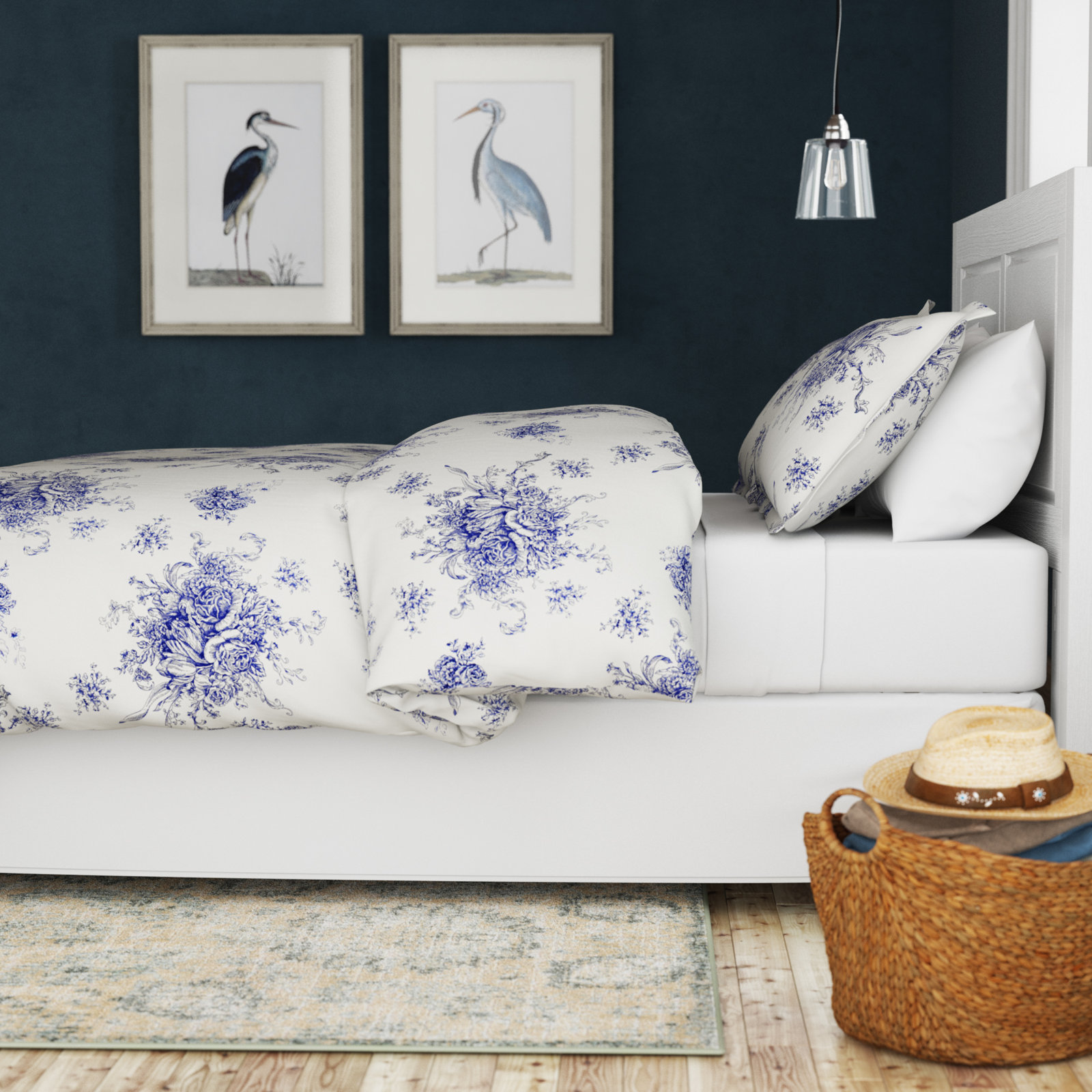 Benedictine Cotton Duvet Cover Set, Full/Queen Duvet Cover + 2 Standard Shams, Navy