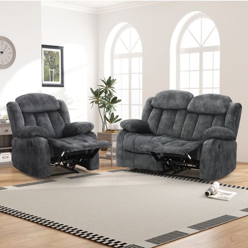 Ensemble de salon inclinable en microfibre 2 pièces Ireneo, Gris foncé