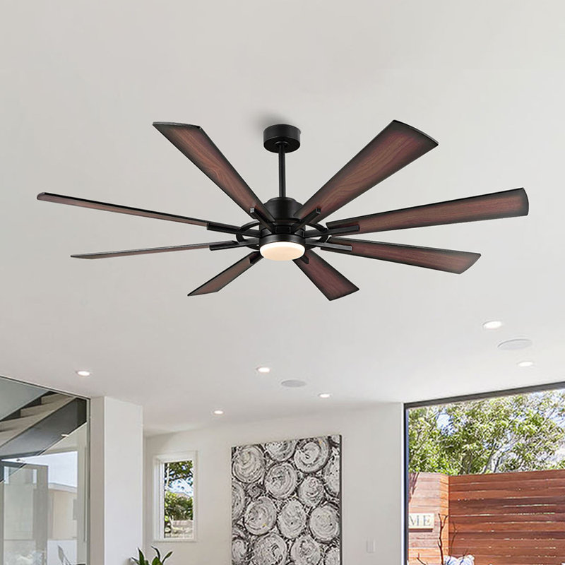 Ventilateur de plafond à courant continu Avgoustinos avec lumière DEL et télécommande, Noir avec pales noyer