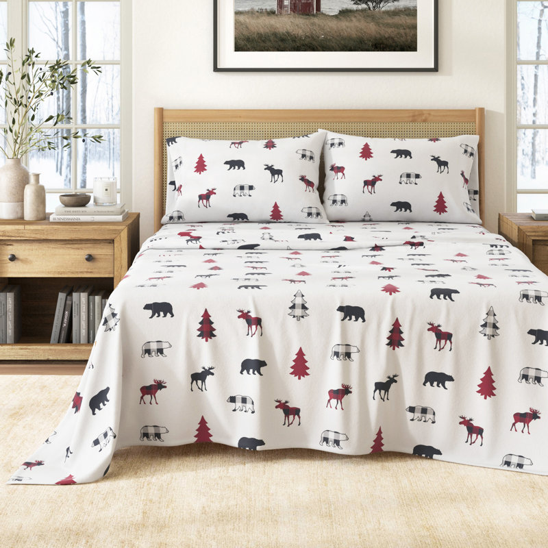 Ensemble de draps 100% flanelle d'hiver en coton turc, Carreauté, orignal, Très grand californien avec deux taies d'oreiller