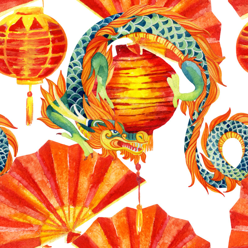 «Burhill Chinese Dragon On Canvas» par Tanya Syrytsyna, peinture, H 12 po x l 12 po