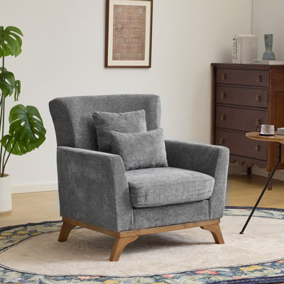 Canapé simple avec accoudoirs d'appoint en chenille de style Mid-Century moderne avec structure en bois massif