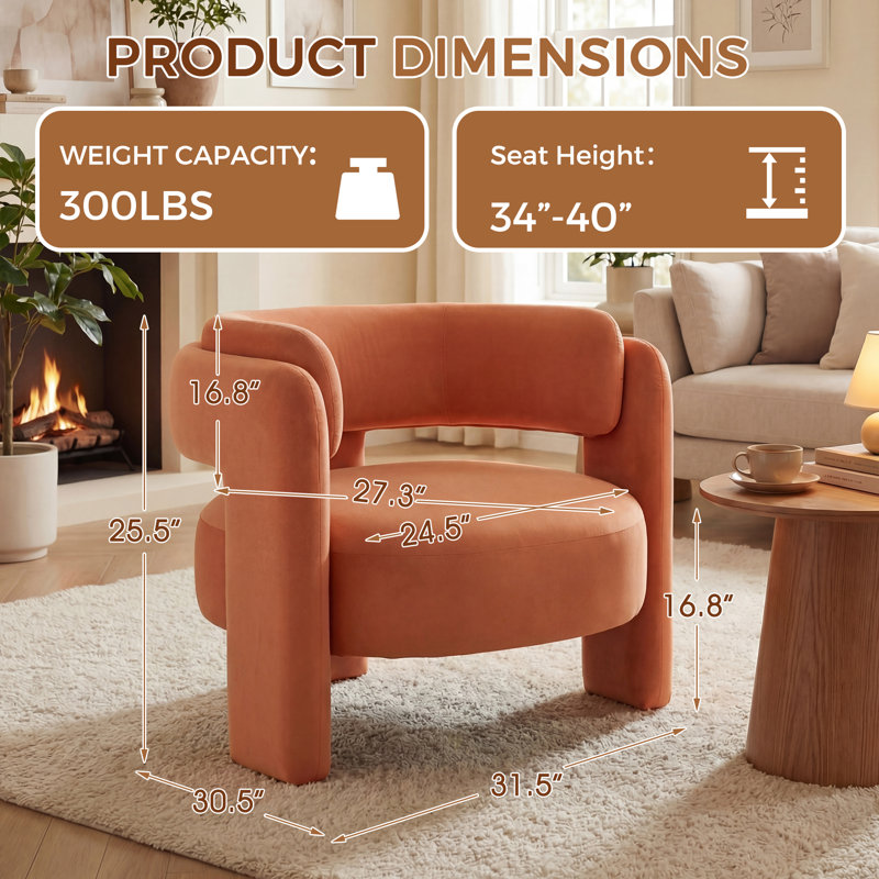 Fauteuil d'appoint moderne rembourré avec dossier ajouré incurvé et piètement à trois pieds